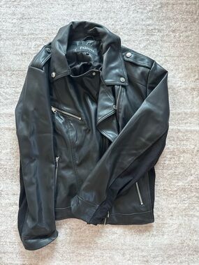 Black Faux Leather Moto Jacket with Silver Zippers
